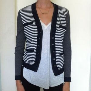 Anthropologie Blue, White, & Gray Striped Cardigan
